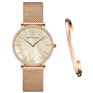Elegant Luxury Women Watch Quartz Movement Shell Dial Rhinestone Stainless Steel Fashion Waterproof Wristwatches